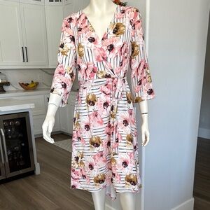 Charles Henry Pink and White Floral Dress L